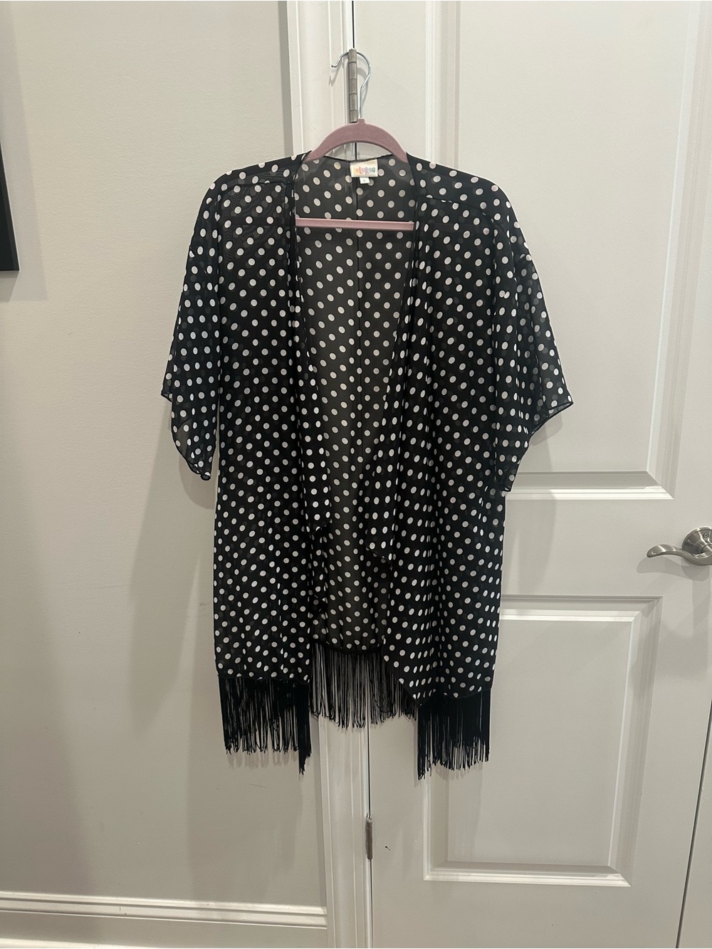 LuLaRoe Black and White Polka Dot Fringe Kimono